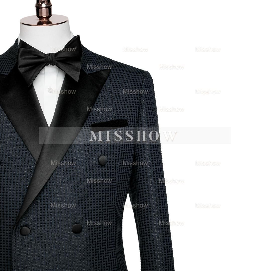 Formal Black Peaked Lapel Double-Breasted Evening Wear