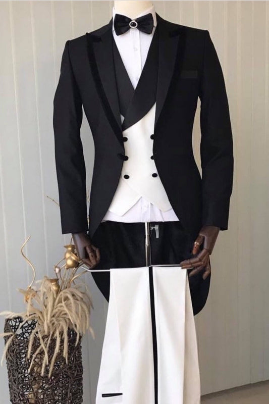 Formal Black Peaked Lapel Three-Piece Prom Suit