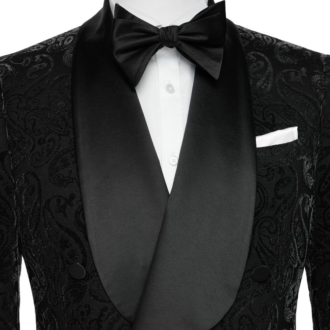 Formal Black Shawl Collar Double Breasted Jacquard Groom's Wedding Suit