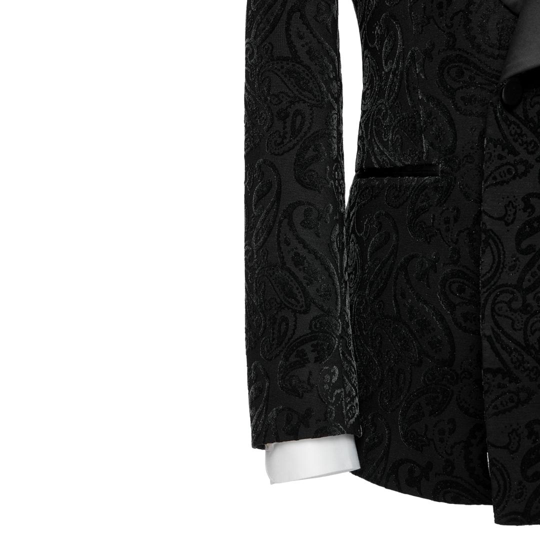 Formal Black Shawl Collar Double Breasted Jacquard Groom's Wedding Suit