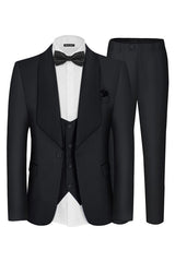 Formal Black Shawl Collar Three-Piece Groom's Wedding Suit
