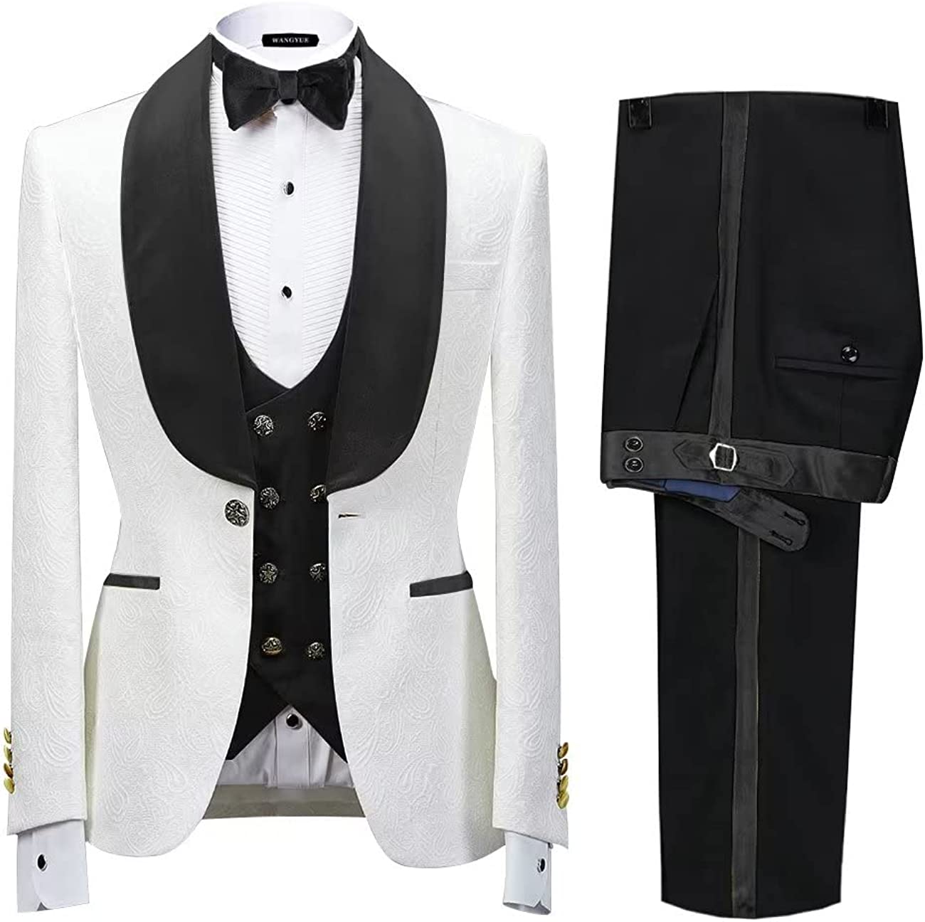 Formal Black Shawl Collar Three-Piece Jacquard Groom's Suit