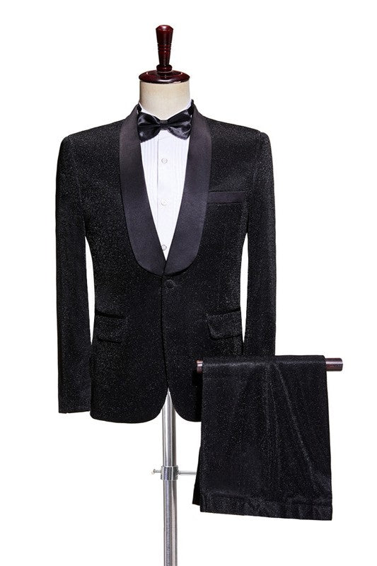 Formal Black Shawl Collar Two-Piece Groom's Wedding Attire