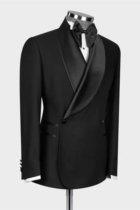 Formal Black Shawl Lapel Double Breasted Wedding Suit