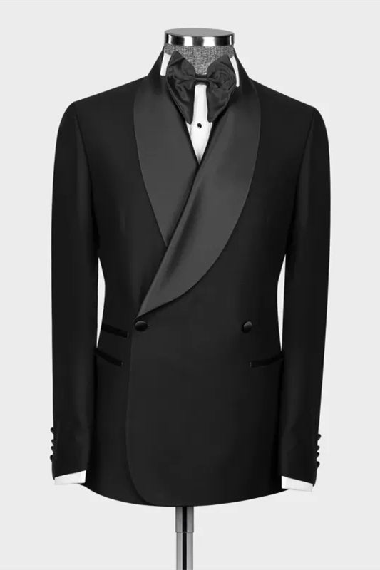 Formal Black Shawl Lapel Double Breasted Wedding Suit