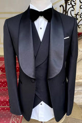 Formal Black Shawl Lapel Three-Piece Wedding Suits