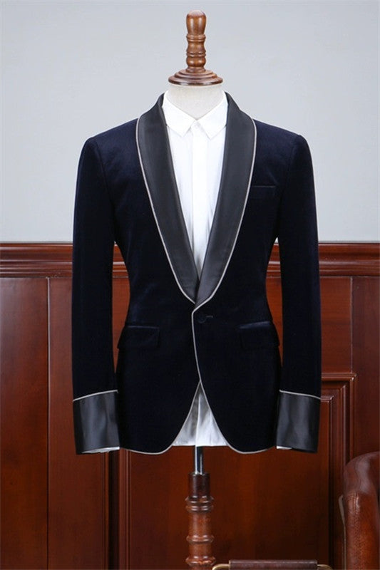 Formal Black Shawl Lapel Velvet Wedding Suit for Men