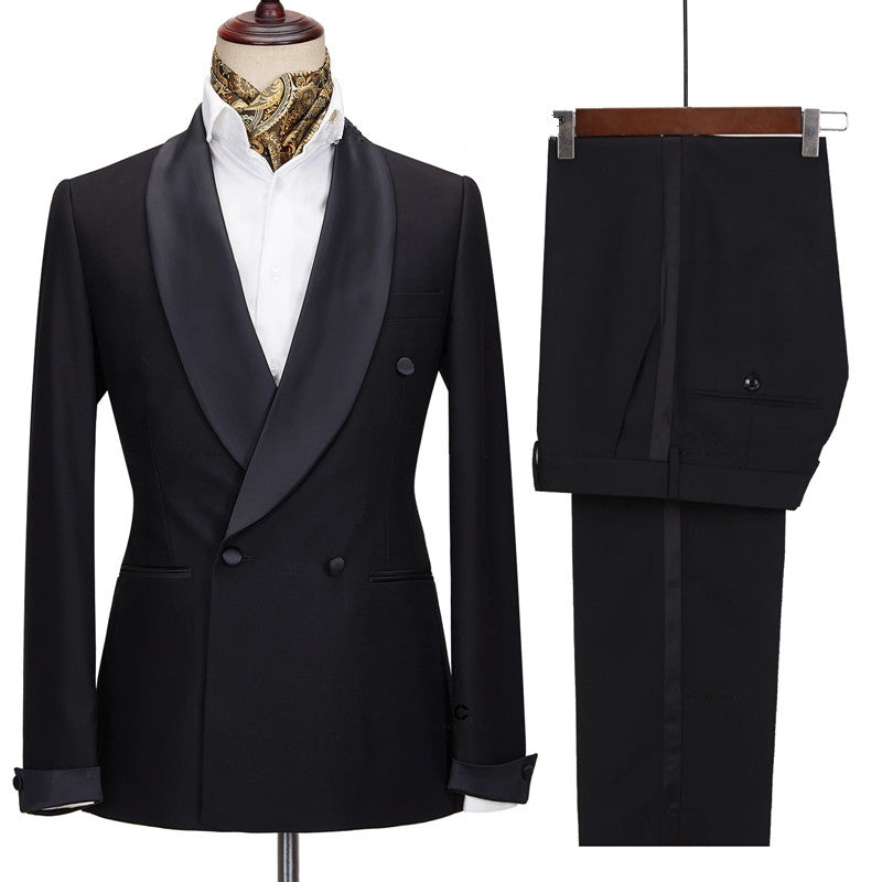 Formal Black Shawl Lapel Wedding Suit for Men