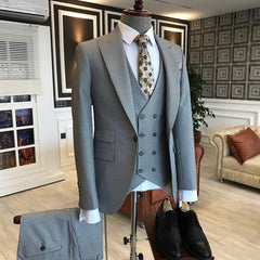 Formal Black Small Plaid Peak Lapel One Button Tailored Men’s Business Suit