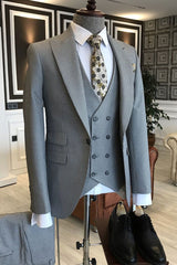 Formal Black Small Plaid Peak Lapel One Button Tailored Men’s Business Suit