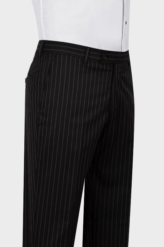 Formal Black Striped Bespoke Peaked Lapel Business Suit