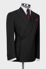 Formal Black Striped Peak Lapel Business Suit