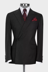 Formal Black Striped Peak Lapel Business Suit