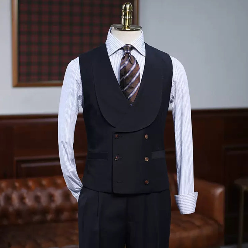 Formal Black Three-Piece Notched Lapel Business Attire