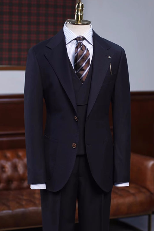 Formal Black Three-Piece Notched Lapel Business Attire