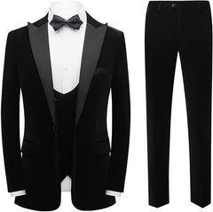 Formal Black Three-Piece Velvet Men's Prom Outfit