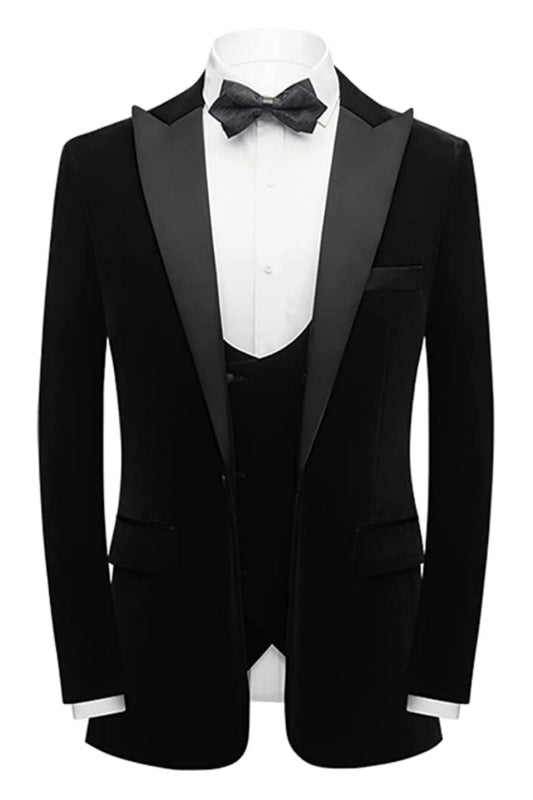 Formal Black Three-Piece Velvet Men's Prom Outfit