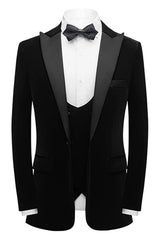 Formal Black Three-Piece Velvet Men's Prom Outfit