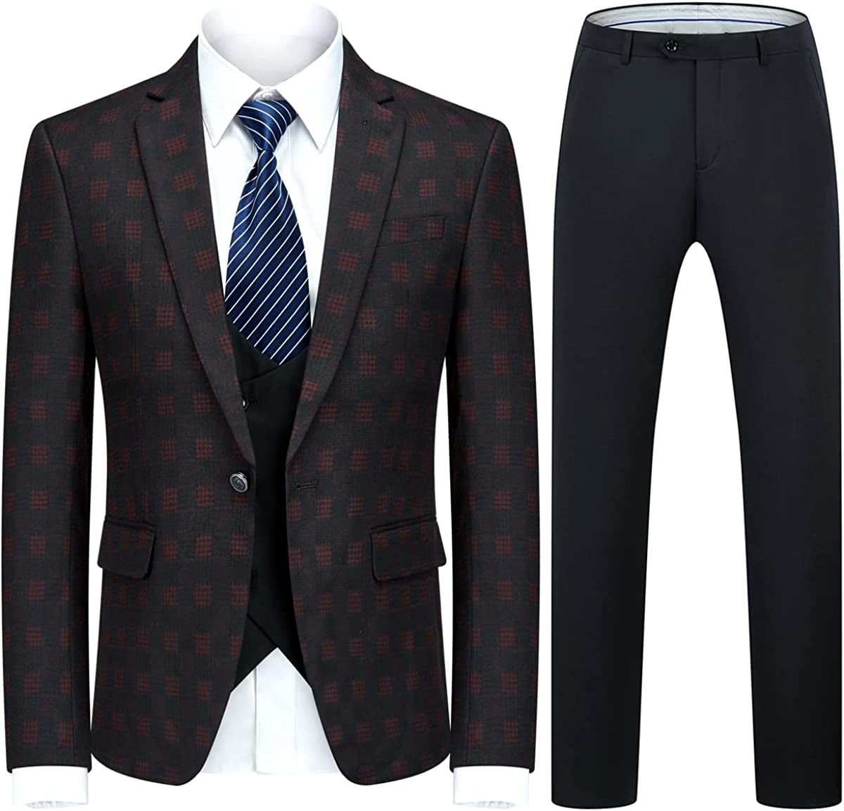 Formal Black and Red Three-Piece Business Suit for Men