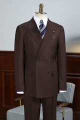 Formal Coffee Peak Lapel Double Breasted Business Suit