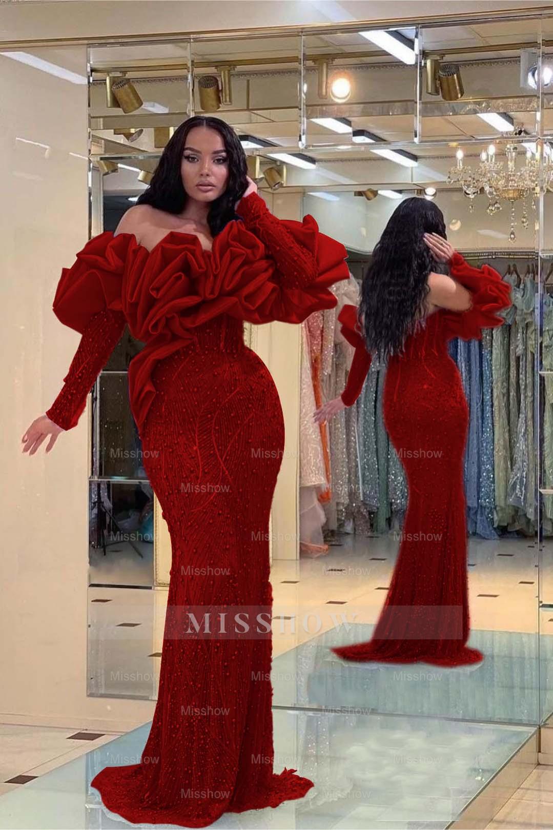 Formal Dress Purple Bubble Sleeves Long Strapless Sequins Beading