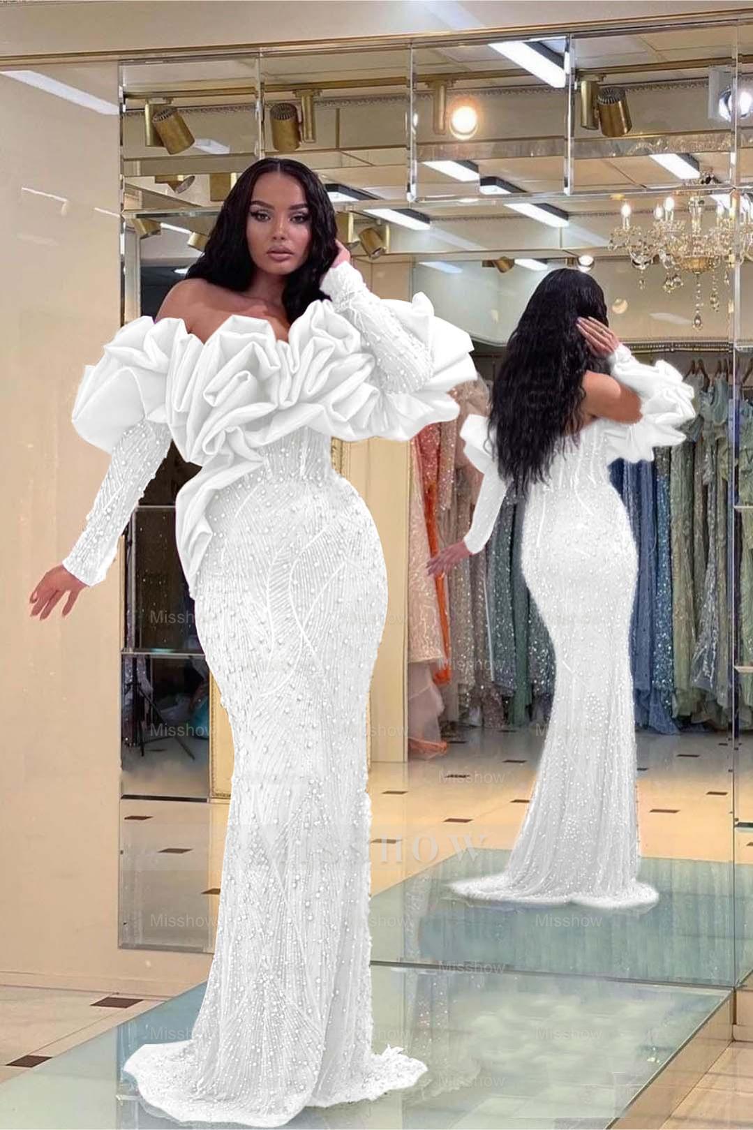 Formal Dress Purple Bubble Sleeves Long Strapless Sequins Beading