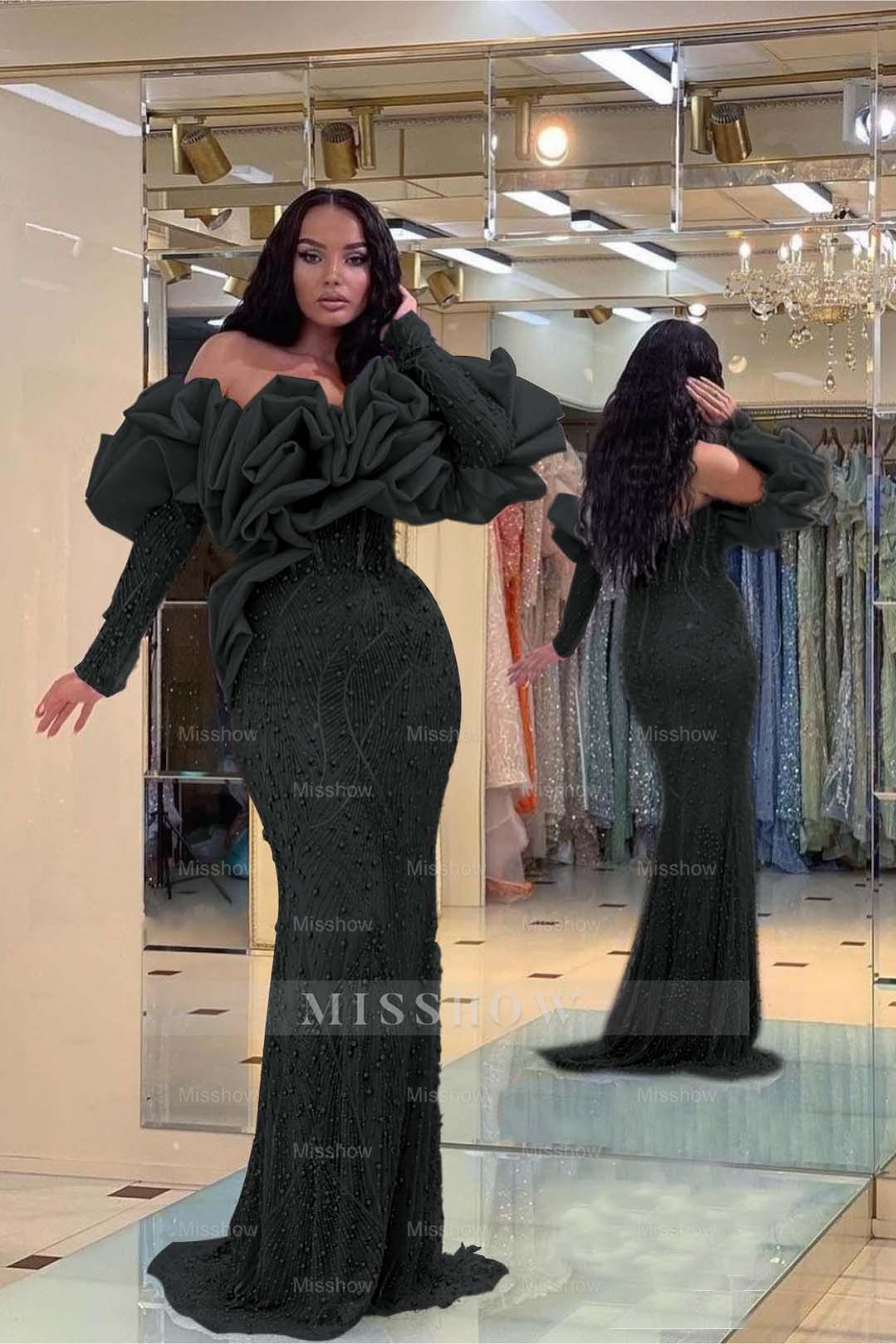 Formal Dress Purple Bubble Sleeves Long Strapless Sequins Beading