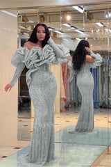 Formal Dress Purple Bubble Sleeves Long Strapless Sequins Beading