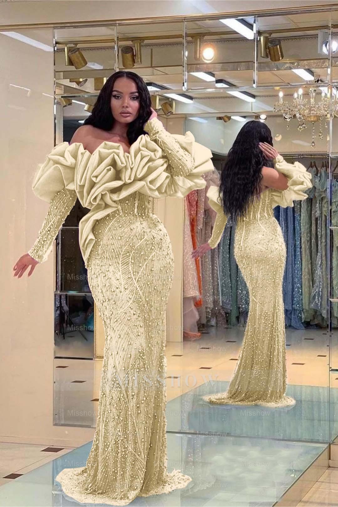 Formal Dress Purple Bubble Sleeves Long Strapless Sequins Beading