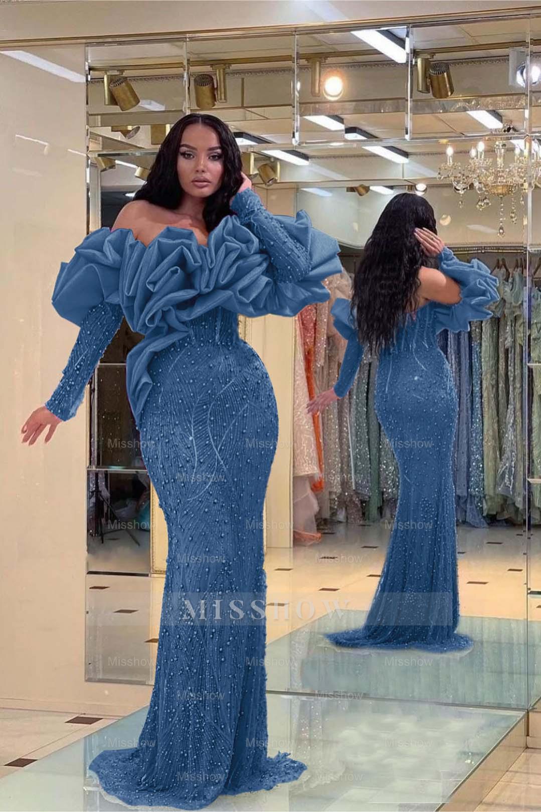 Formal Dress Purple Bubble Sleeves Long Strapless Sequins Beading