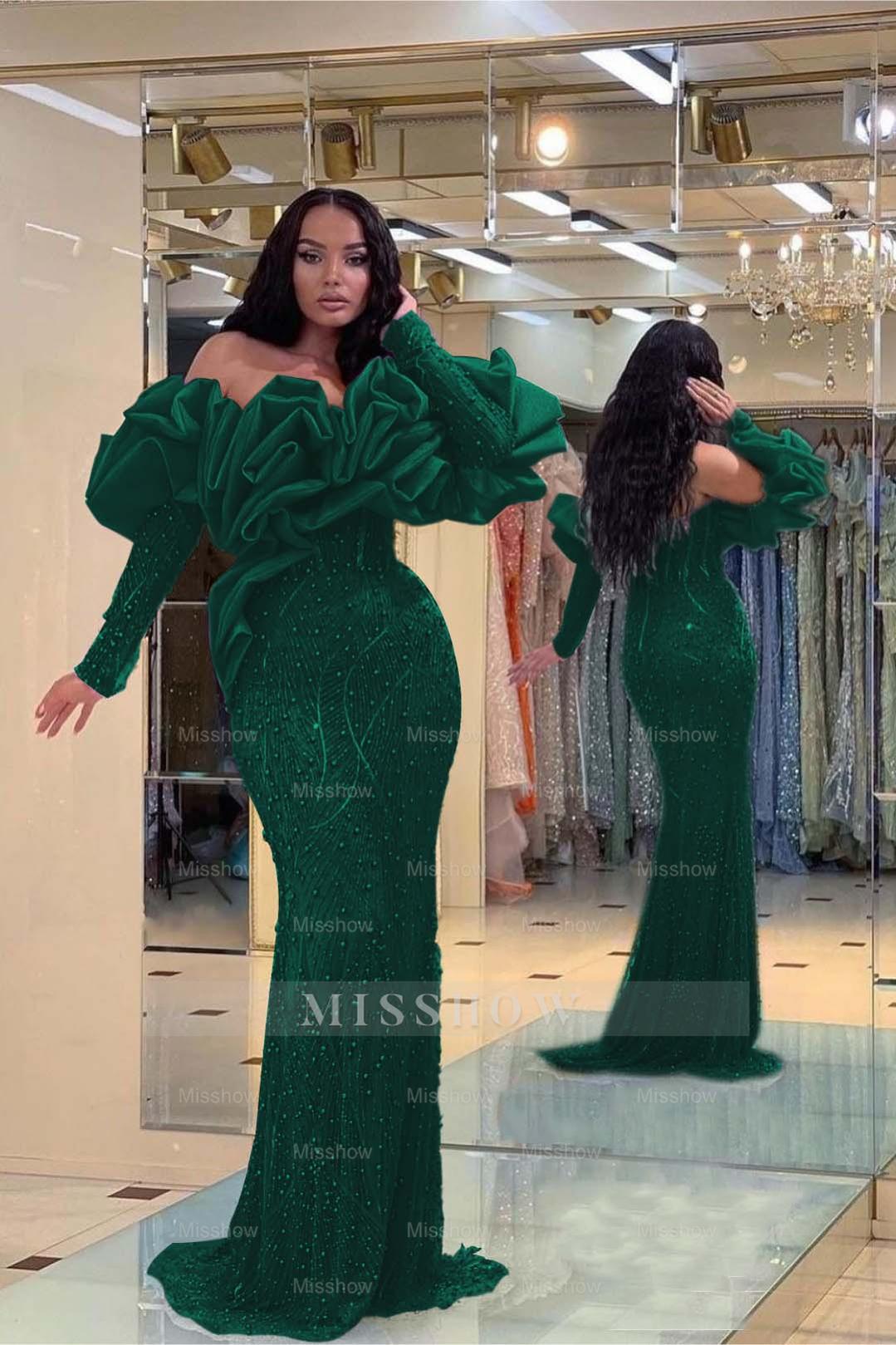 Formal Dress Purple Bubble Sleeves Long Strapless Sequins Beading