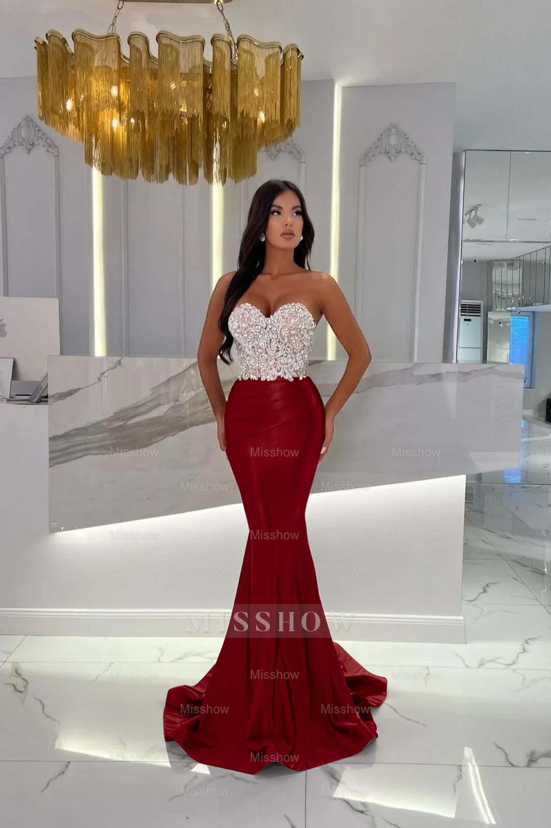Formal Dress Satin Gold Sweetheart Sleeveless Strapless With Rhinstone Mermaid