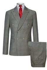 Formal Gray Double Breasted Plaid Business Suit for Men