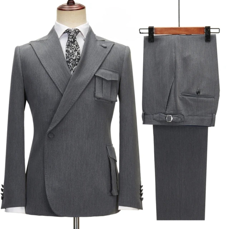 Formal Gray Peak Lapel Custom Prom Suit