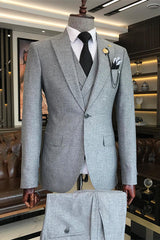 Formal Gray Peak Lapel Three-Piece Men's Business Suit