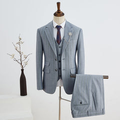 Formal Gray Striped Three Pieces Notched Lapel Slim Fit Custom Business Suit