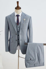 Formal Gray Striped Three Pieces Notched Lapel Slim Fit Custom Business Suit