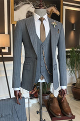 Formal Gray Three-Piece Peaked Lapel Business Suit