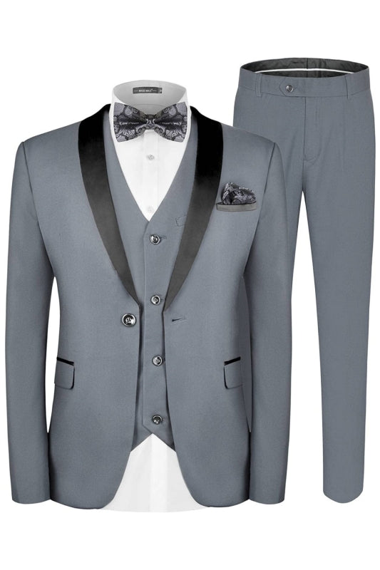 Formal Gray Three-Piece Shawl Collar Groom's Suit