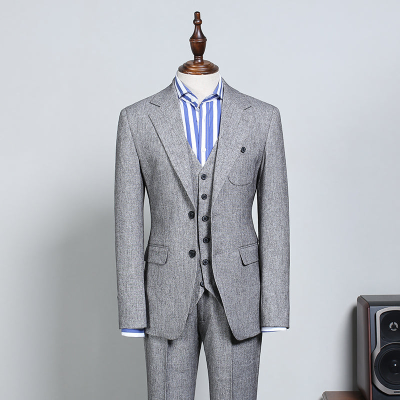 Formal Gray Two Flaps Slim Fit Tailored Business Suit