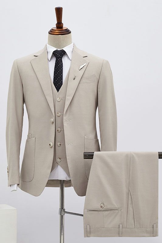 Formal Light Khaki Three Pieces Slim Fit Men’s Business Suit