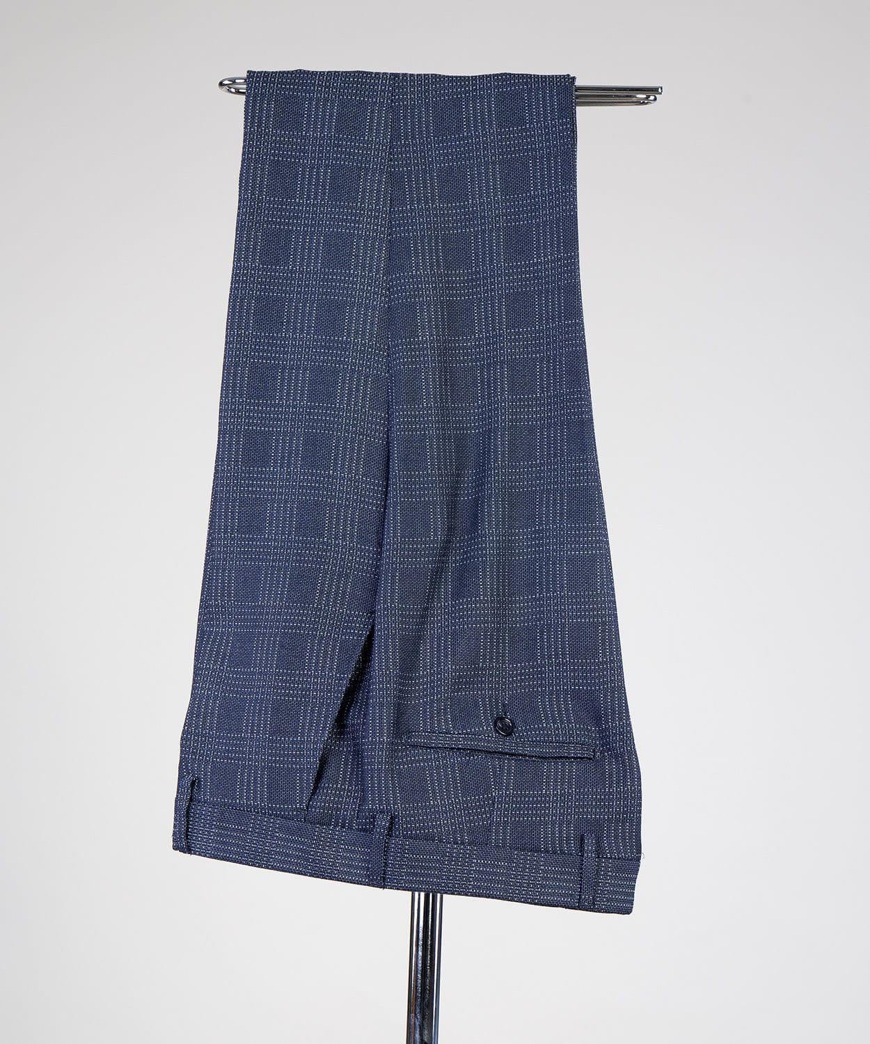 Formal Navy Plaid Double Breasted Peak Lapel Business Suits