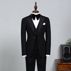 Formal Three Pieces Peak Lapel Slim Fit Tailored Business Suit