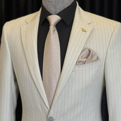 Formal White Notch Lapel Striped Men's Business Suit
