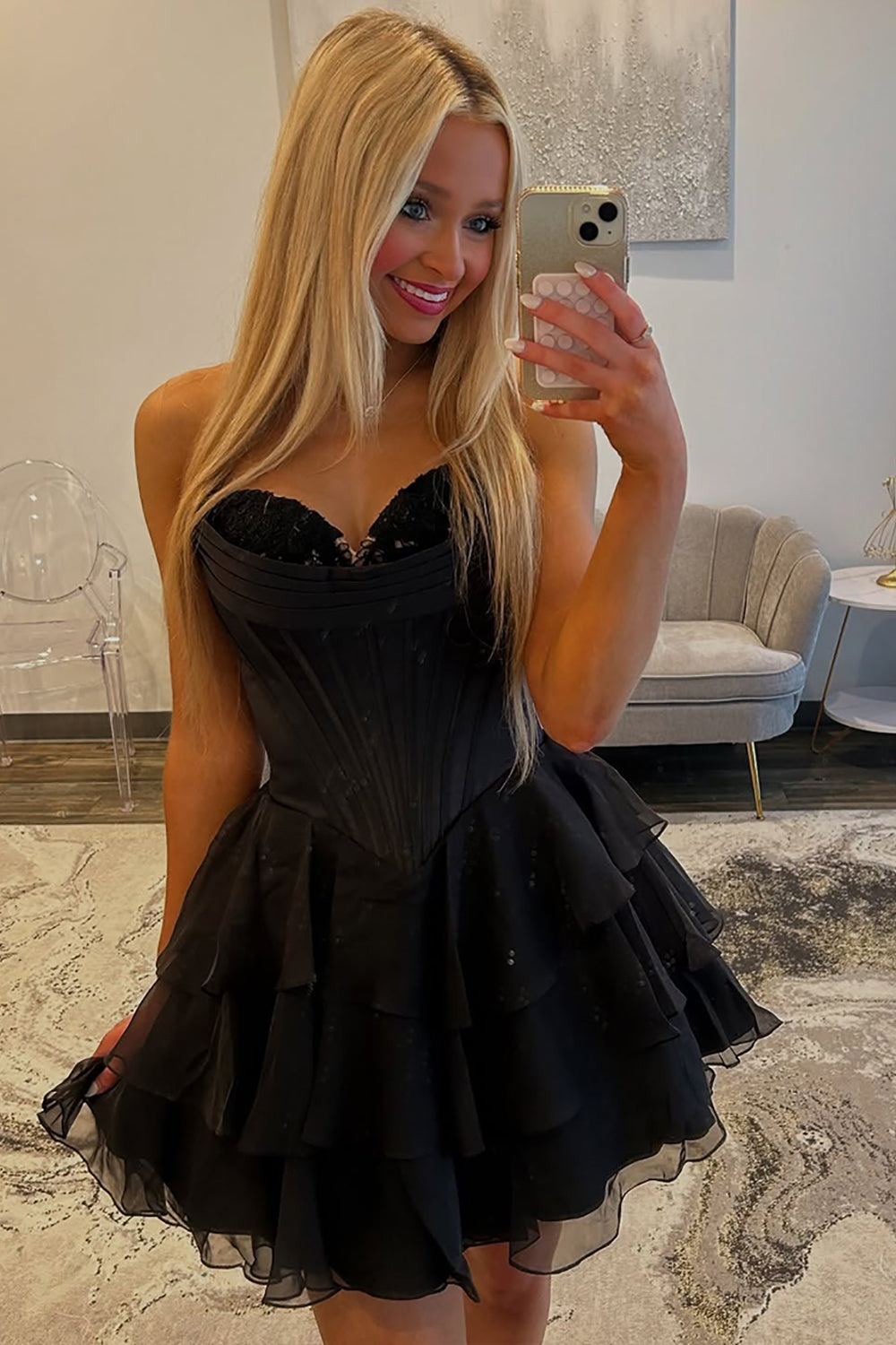 Fuchsia A Line Sweetheart Short Corset Homecoming Dress with Ruffles