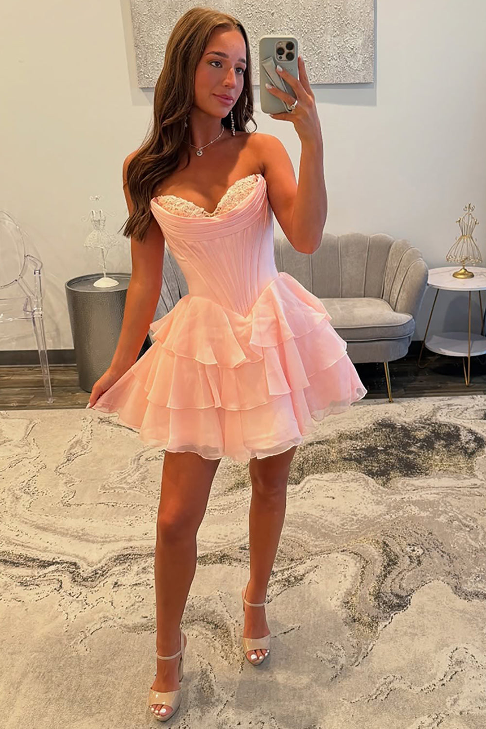 Fuchsia A Line Sweetheart Short Corset Homecoming Dress with Ruffles