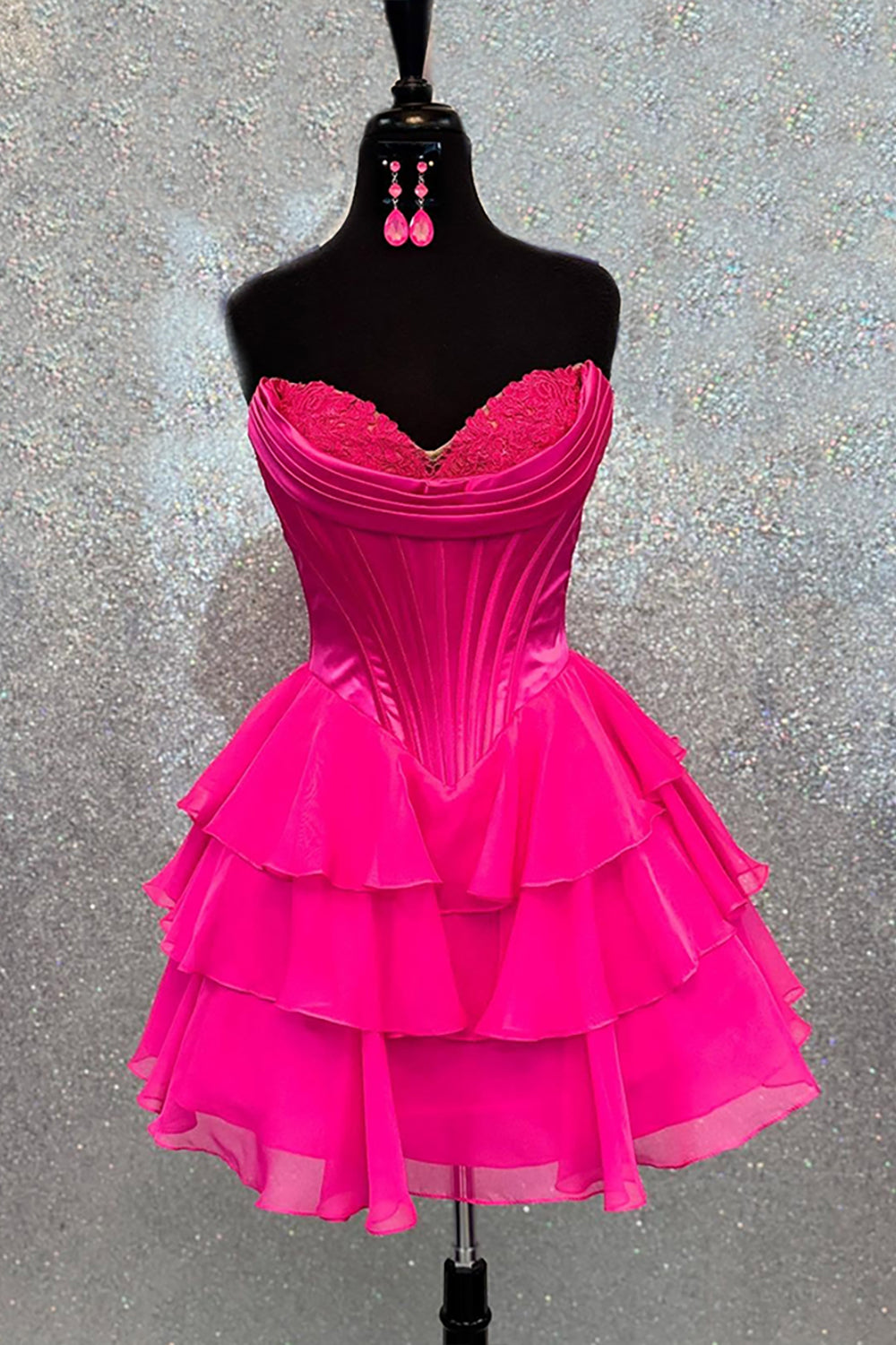 Fuchsia A Line Sweetheart Short Corset Homecoming Dress with Ruffles