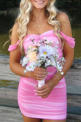 Fuchsia Bodycon Off the Shoulder Ruched Mini Party Dress