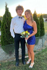 Fuchsia Sequins One Shoulder Homecoming Dress