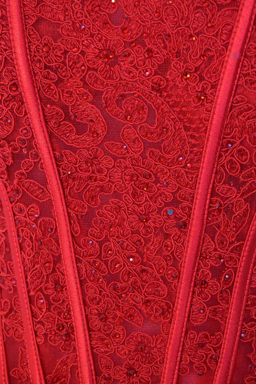 Red strapless applique mermaid prom dress